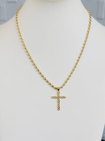 Crystal Cross Gold Necklace