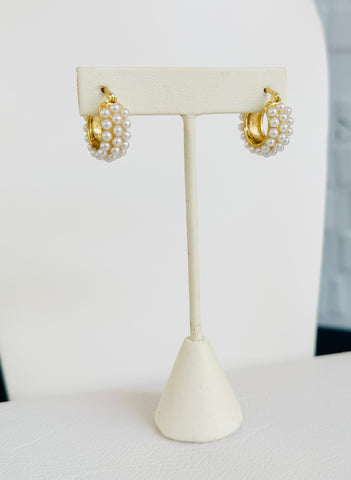 Triple Pearl Hoop Earrings