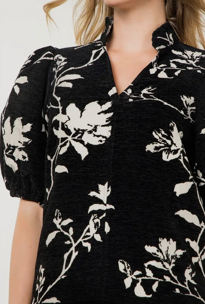 THML Chenille Black Floral Top CW