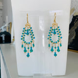 Blue Beaded Chandelier Earrings