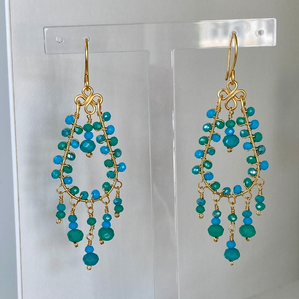 Blue Beaded Chandelier Earrings