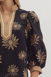 Entro Black Sunflower Embroidered Top CW