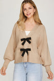She & Sky Taupe Bow Sweater CW