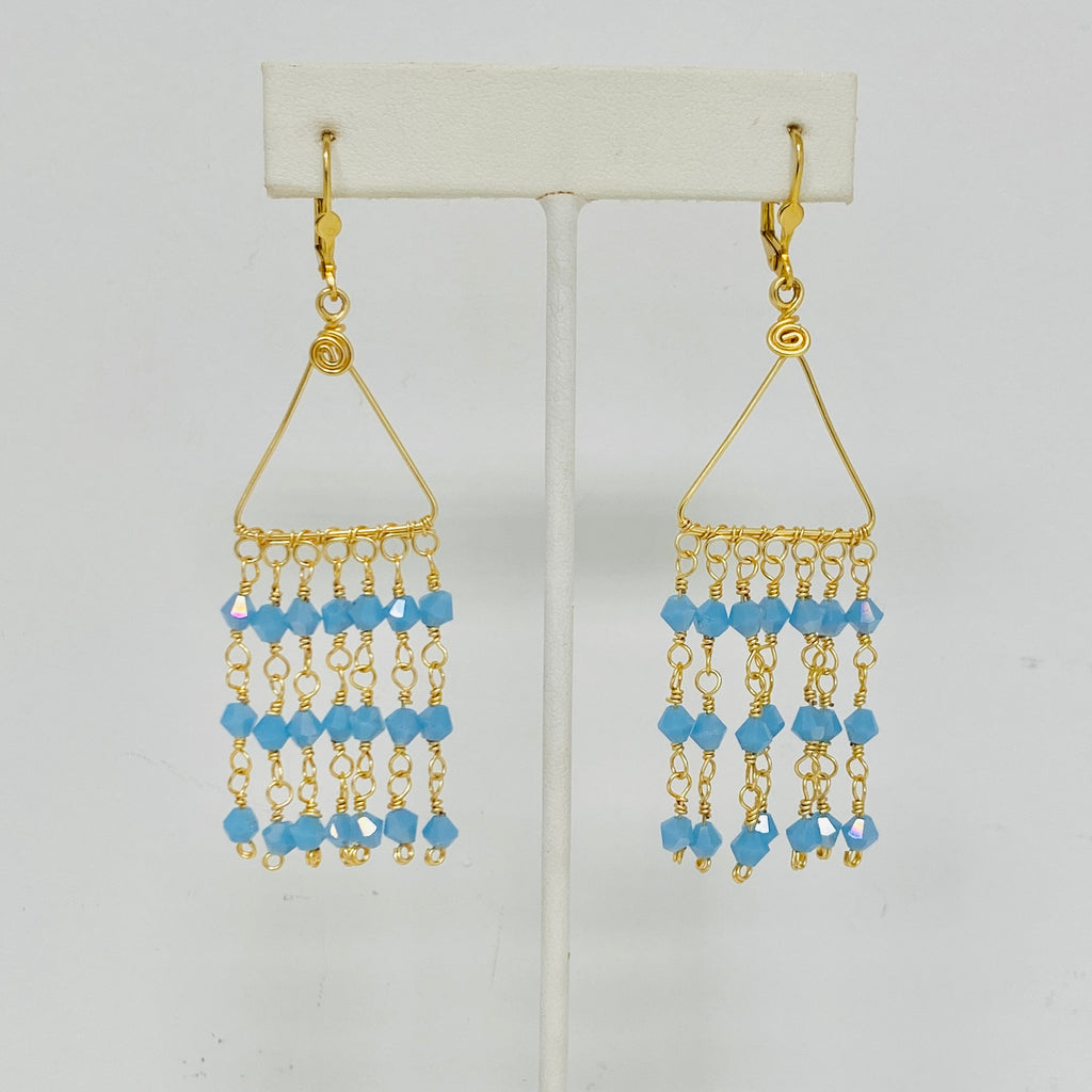 Blue Beaded Chandelier Earrings