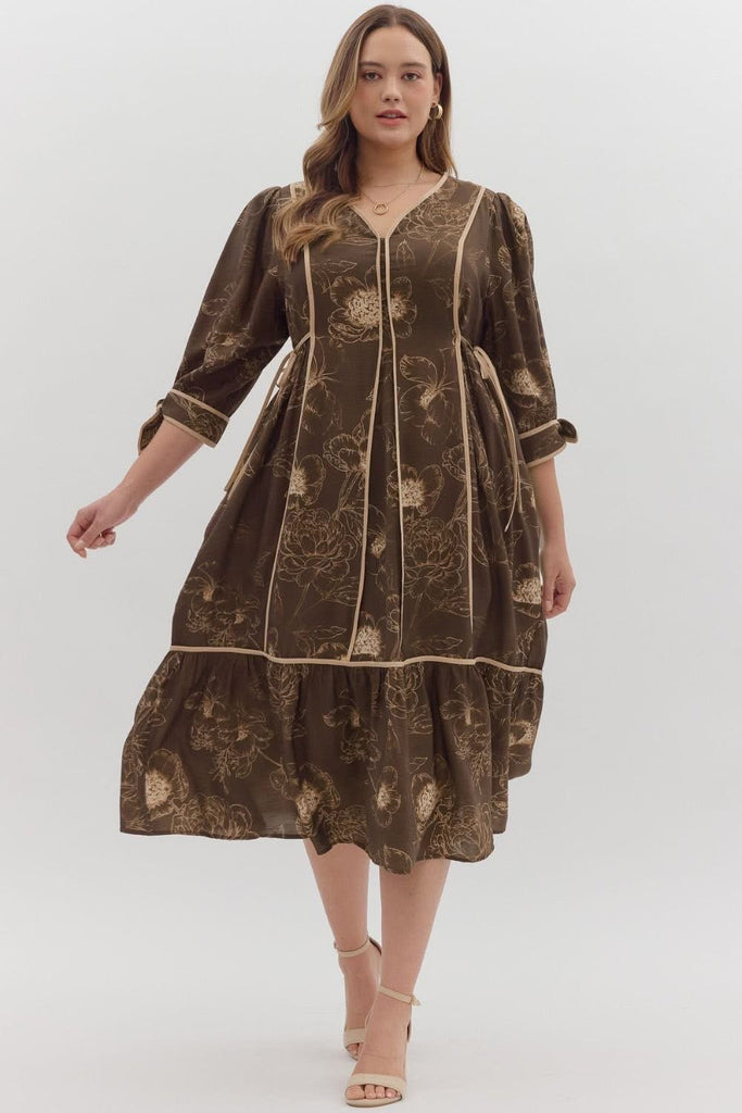 Entro Plus Brown Side Tie Paneled Dress CW