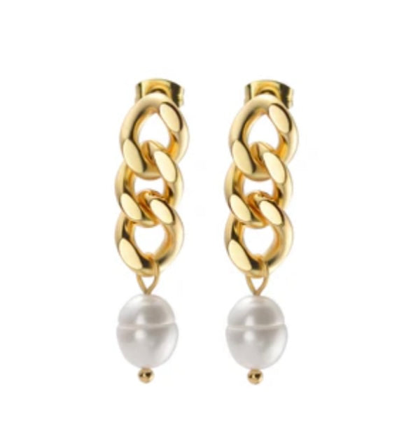 Vani Gold Chain Pearl Earrings