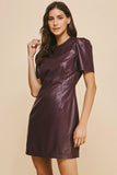 Wine Faux Leather Fitted Dress