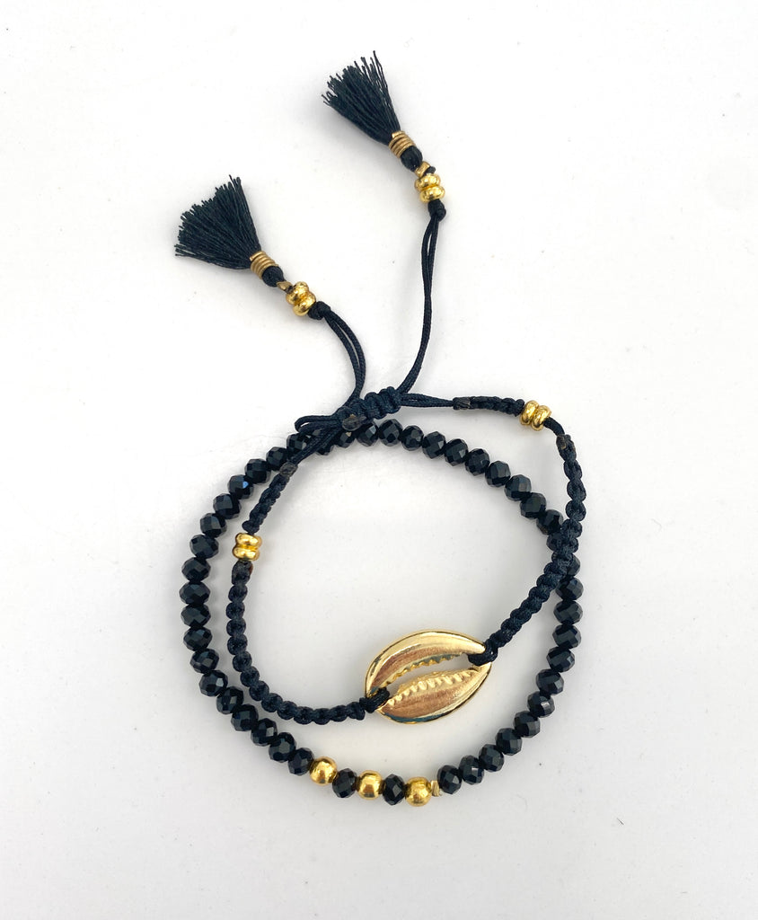 Black Beaded Shell Bracelet Set