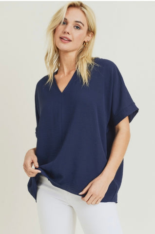 Navy V-Neck Blouse