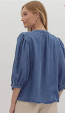 Denim Blouse Tie Front