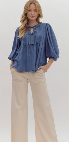 Denim Blouse Tie Front