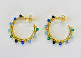 Blue Beaded Hoop Earrings