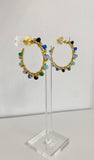 Blue Beaded Hoop Earrings