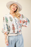 White Boho Print Blouse CW