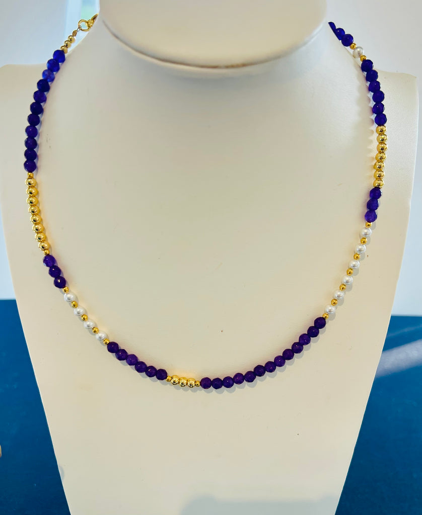 Purple Bead and Pearl Necklace