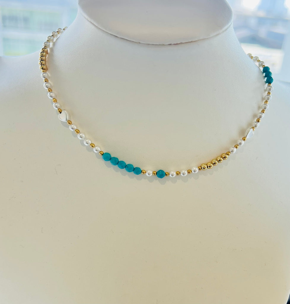 Turquoise Bead and Pearl Necklace