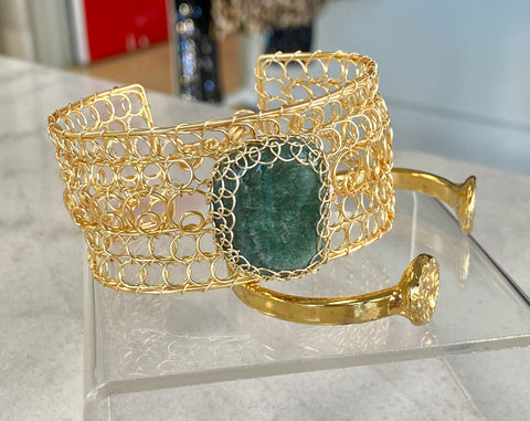 Gold Bracelet Green Stone