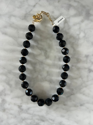 Black Crystal Cut Bead Necklace