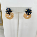 Black Beaded Gold Coils Earrings