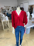 Red Velvet V Neck Top CW