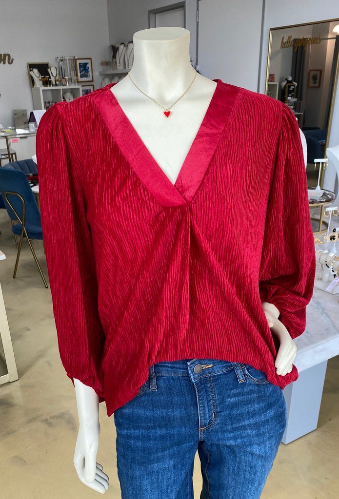 Red Velvet V Neck Top CW