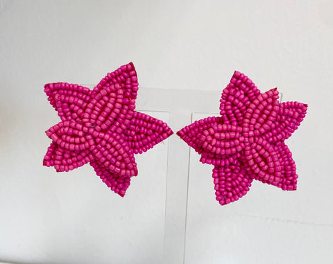 Pink Beaded Flower Earrings