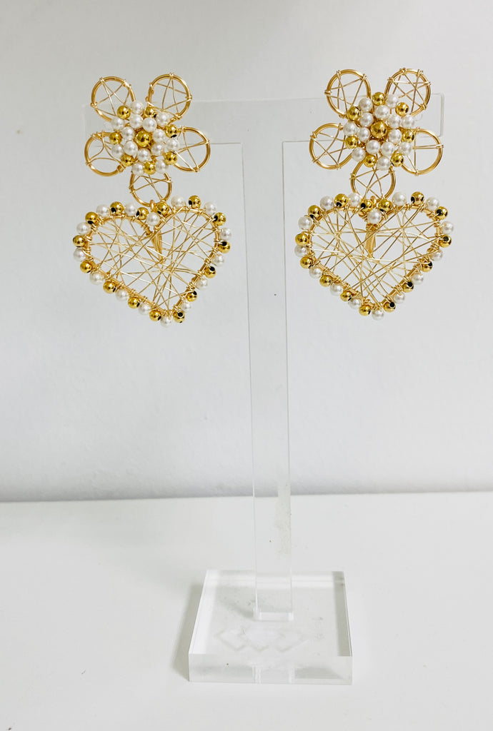 Gold and Pearl Heart Earrings