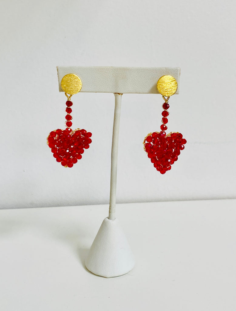 Red Beaded Heart Earrings