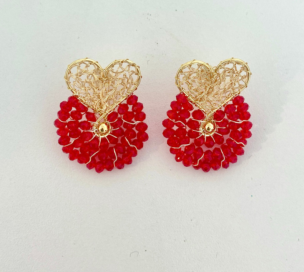 Red Beaded Heart Earrings