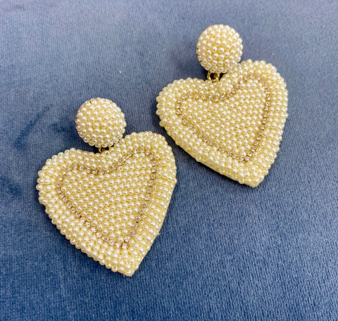 Pearl Heart Earrings Beaded