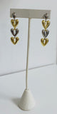 3 Hearts Gold and Silver Earrings