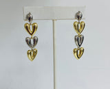 3 Hearts Gold and Silver Earrings