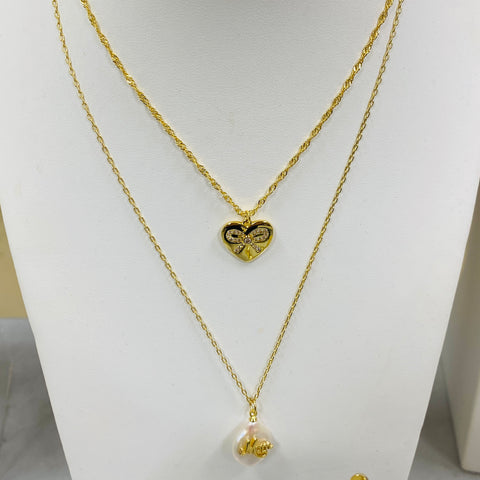 Gold Heart and Bow Necklace