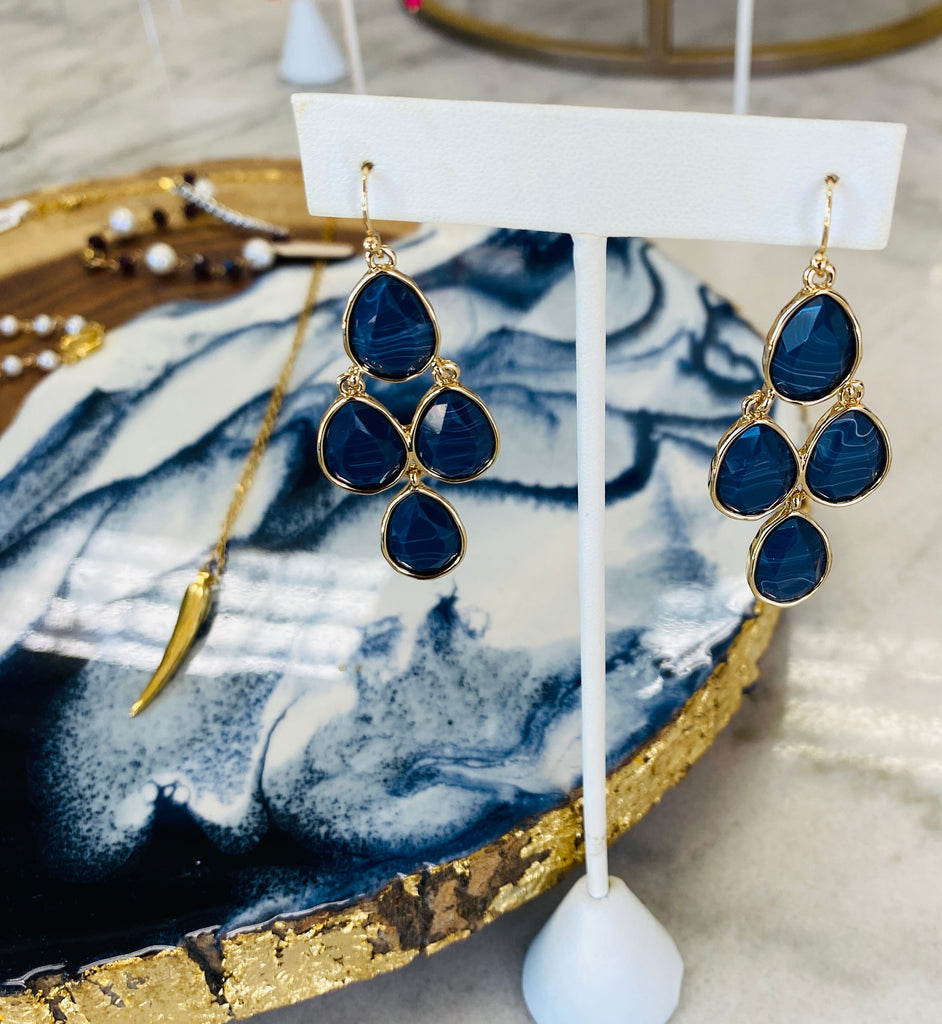 Blue Stone Chandelier Earrings