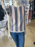 Pattern Stripe Knit Fringe Top CW