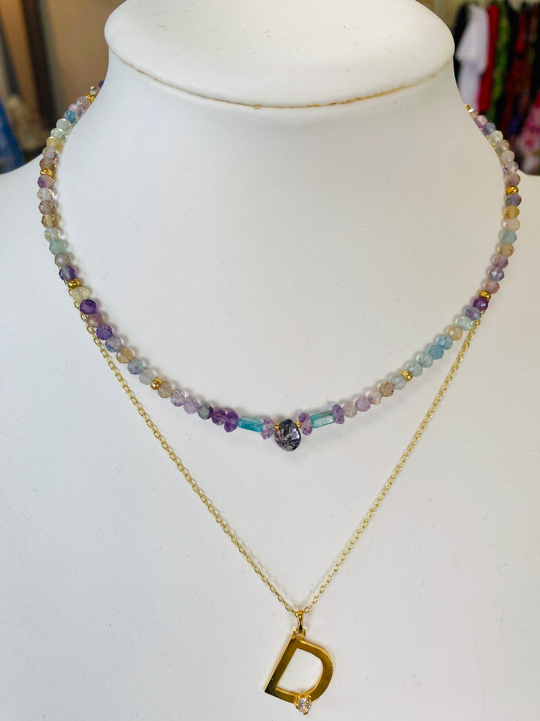 BS Faceted Fluorite Aquamarine Amethyst Necklace