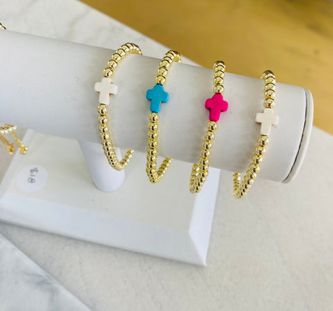 Gold Beaded Cross Bracelet