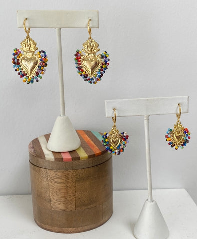Vani Beaded Heart Gold Earrings