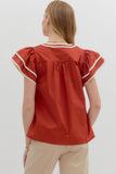 Entro Cinnamon Embroidered Flutter Sleeve Top CW