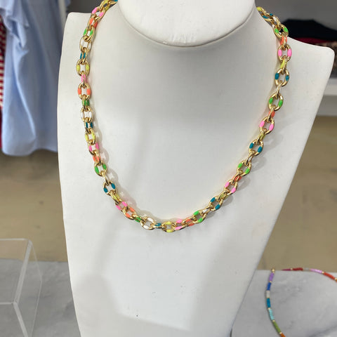 Link Chain Enamel Colorful Necklace