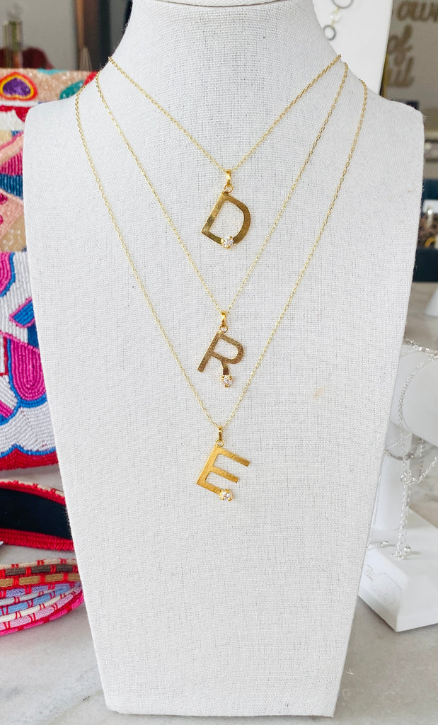 Gold Initial w Crystal Necklace BM