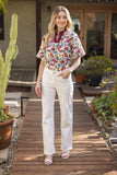 Floral Print Stripe Trim Blouse CW