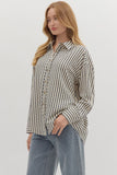 Entro Navy Striped Button Up Top CW