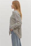 Entro Navy Striped Button Up Top CW