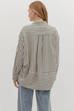 Entro Navy Striped Button Up Top CW