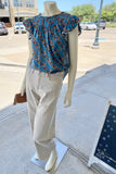 THML Teal Floral Ruffle Sleeve Top CW