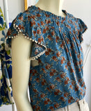 THML Teal Floral Ruffle Sleeve Top CW