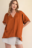 Glam Rust V Neck Satiny Top CW