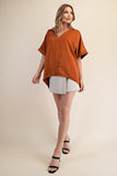 Glam Rust V Neck Satiny Top CW