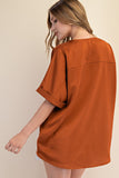 Glam Rust V Neck Satiny Top CW